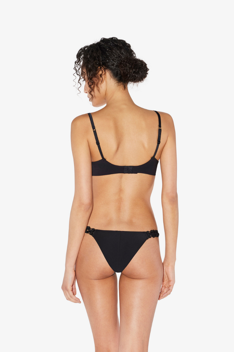 La Perla Brazilian Brief in Black Lycra with Embroidered Tulle
