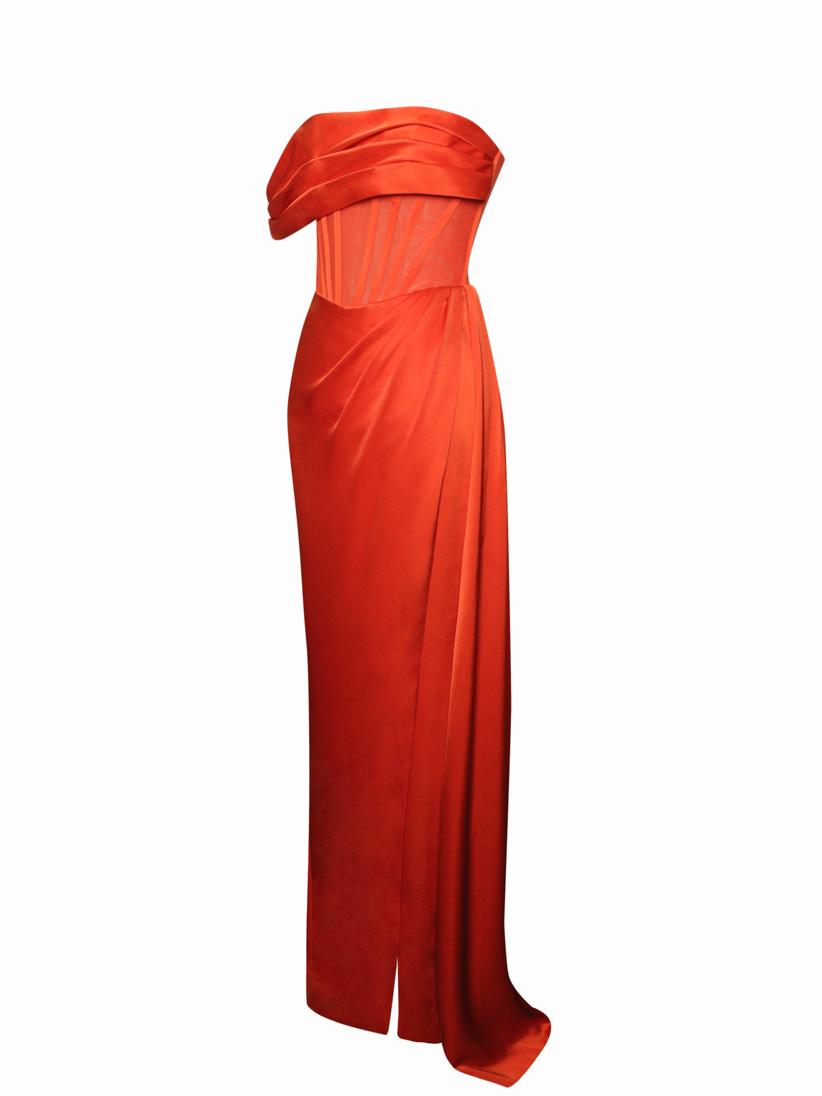 Rebeca Poinciana Satin High Slit Corset Gown (Archive Sale)