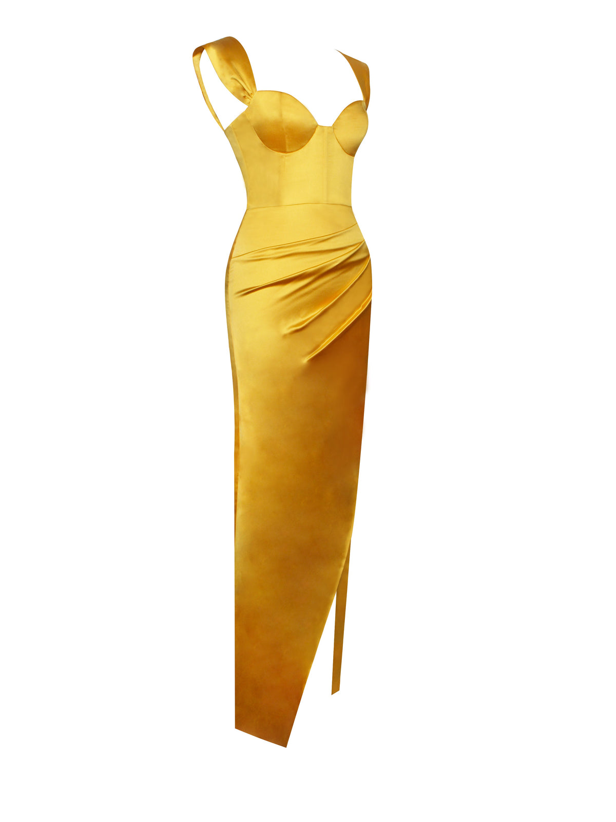 Zarah Yellow High Slit Corset Satin Dress (Archive Sale)