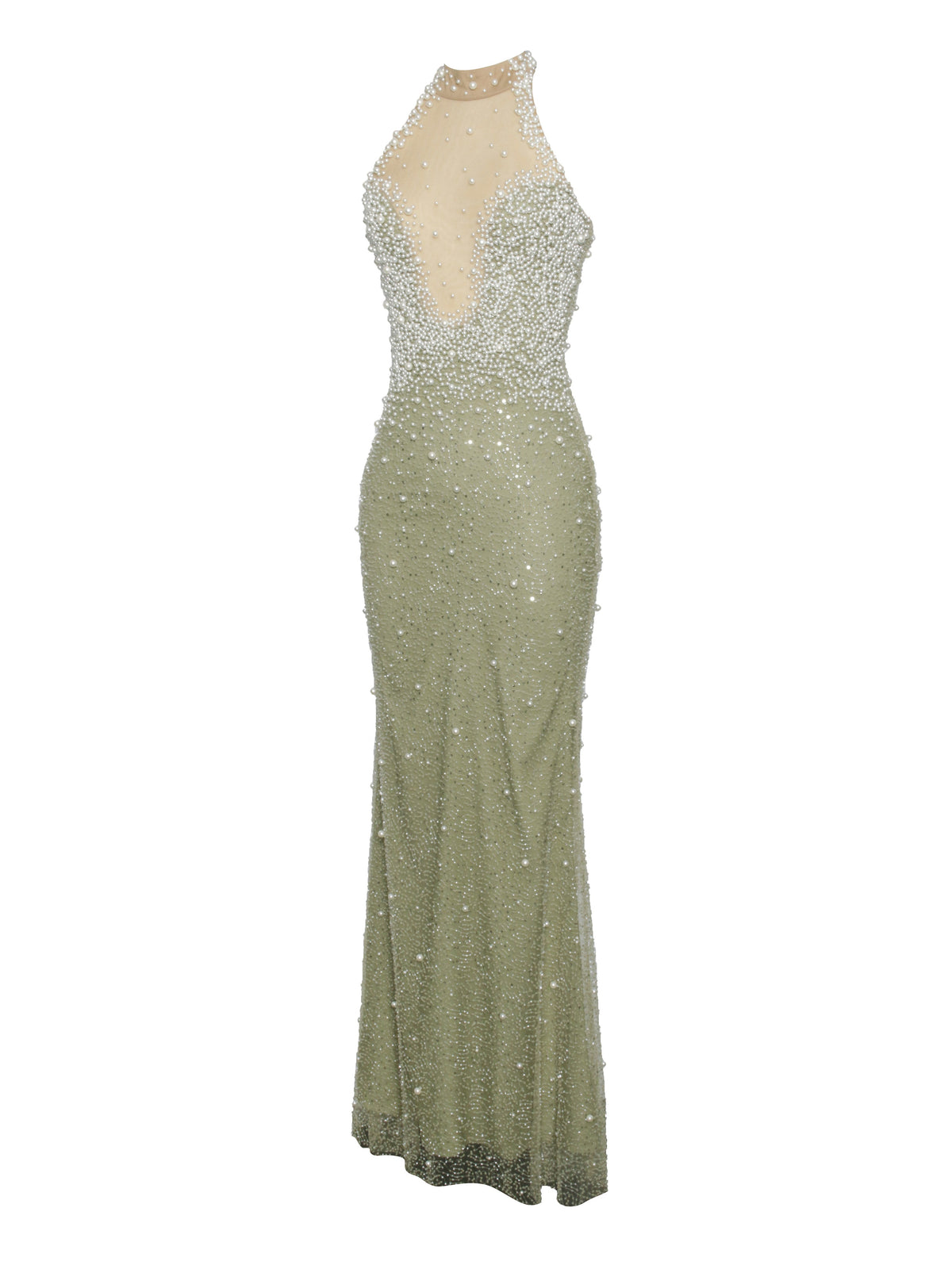 BBC Ginny Pear Green Pearl Embellished Backless Gown (Archive Sale)