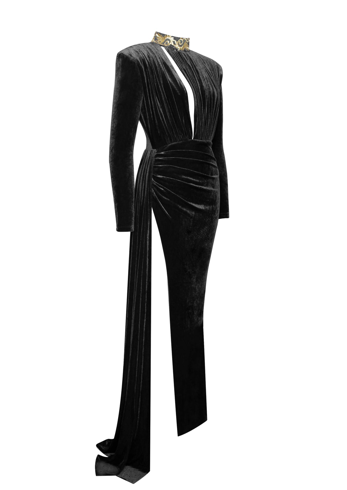 Zenaida Black Cutout High Slit Velvet Gown (Archive Sale)