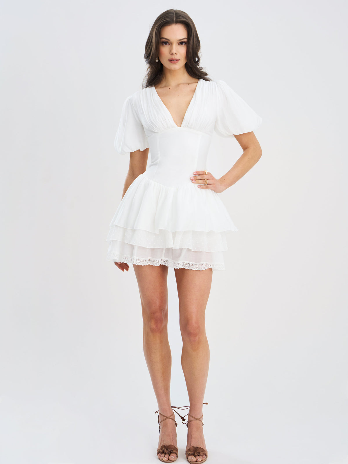 Caitlyn White Bubble Sleeve Corset Layered Mini Dress