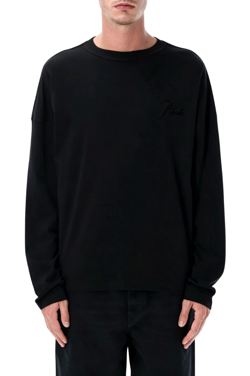 Rhude Men's Long Sleeve Reverse T-Shirt in Black RHPS24TT30012372