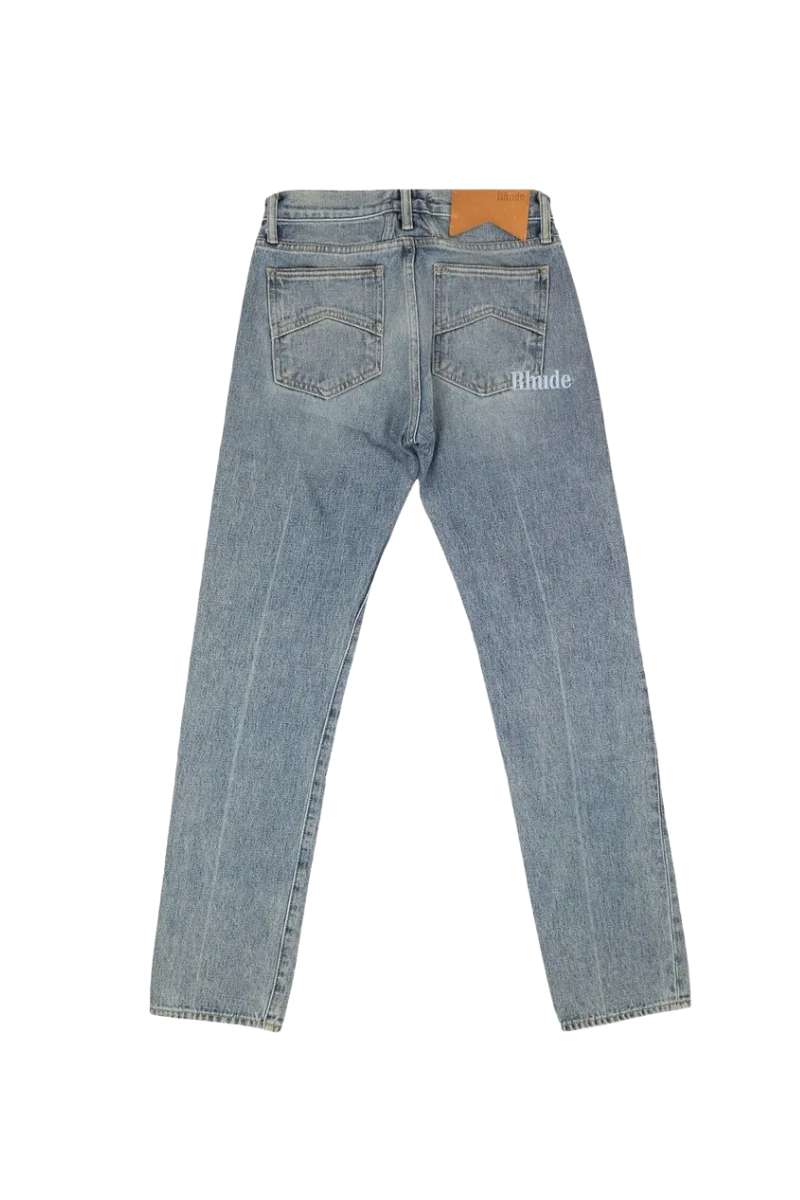 RHUDE Men's Indigo Embroidered Denim Jeans