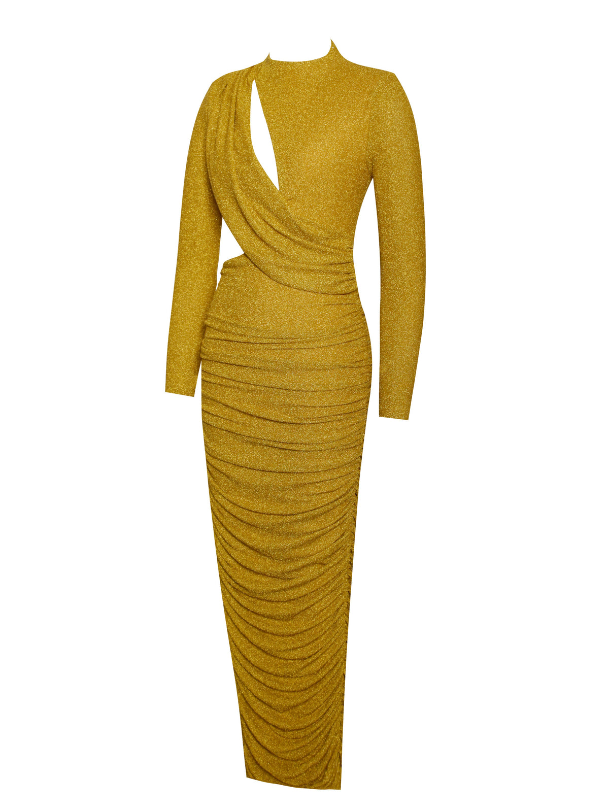 Payson Gold Long Sleeve Metallic Jersey Cutout Dress (Archive Sale)