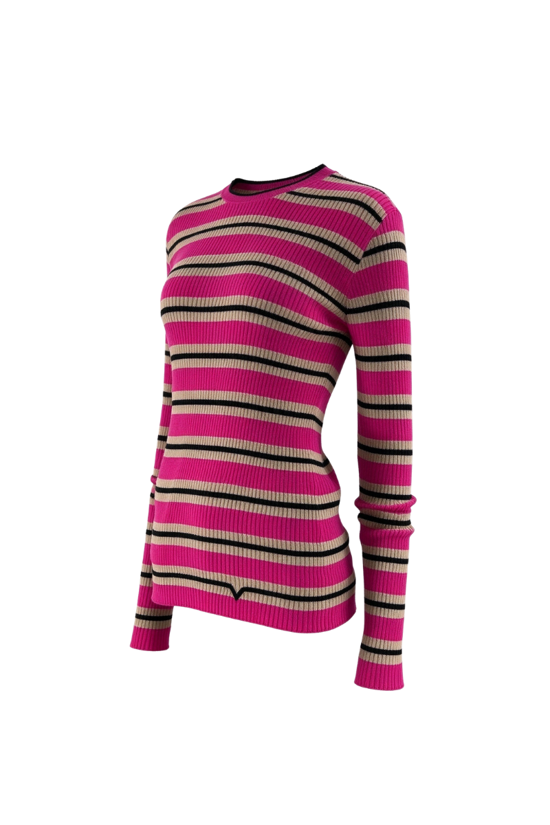 Valentino Women Striped Ribbed Knit Top Pink Pp/Beige/Nero 4B3KC54F8EG_Y5R