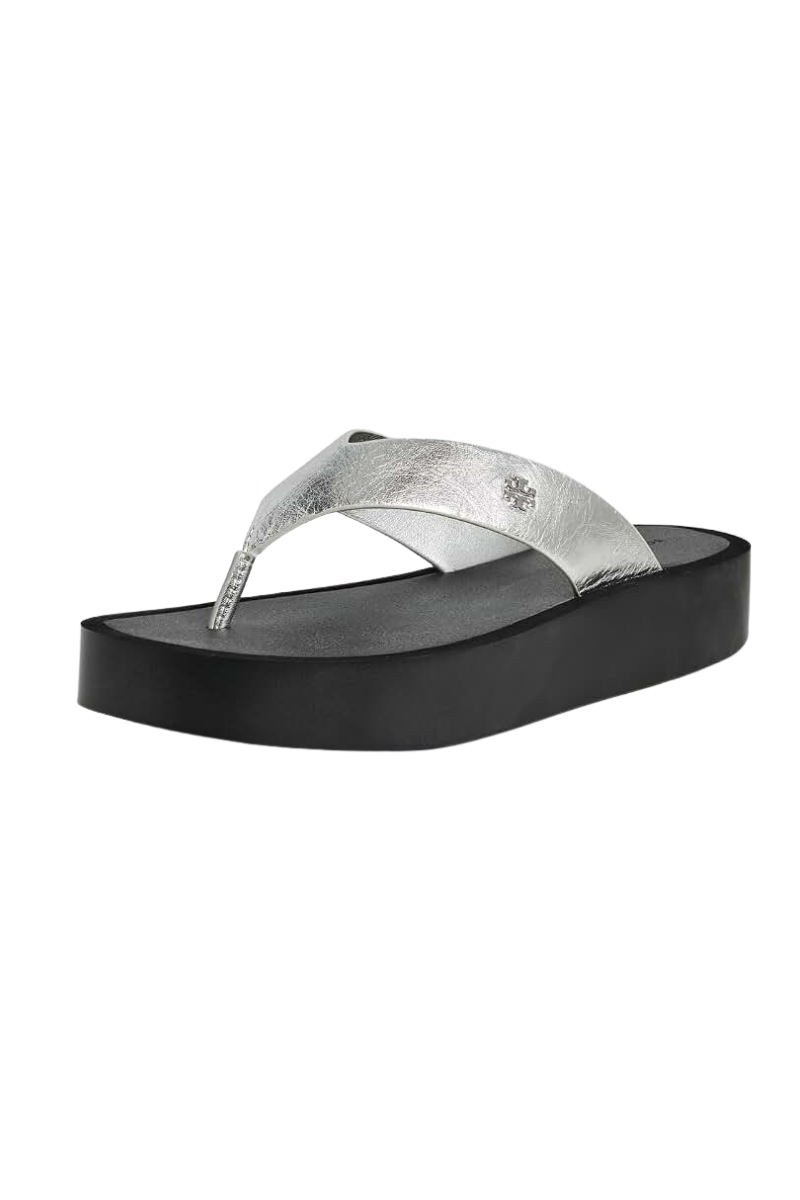 Tory Burch Leather Platform Flip Flop Silver / Perfect Black / Silver 179521032