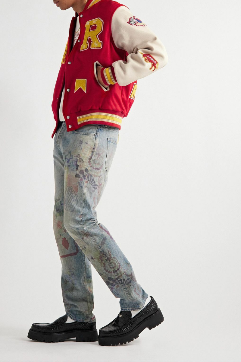RHUDE Embellished Leather-Trimmed Wool-Blend Felt Varsity Jacket