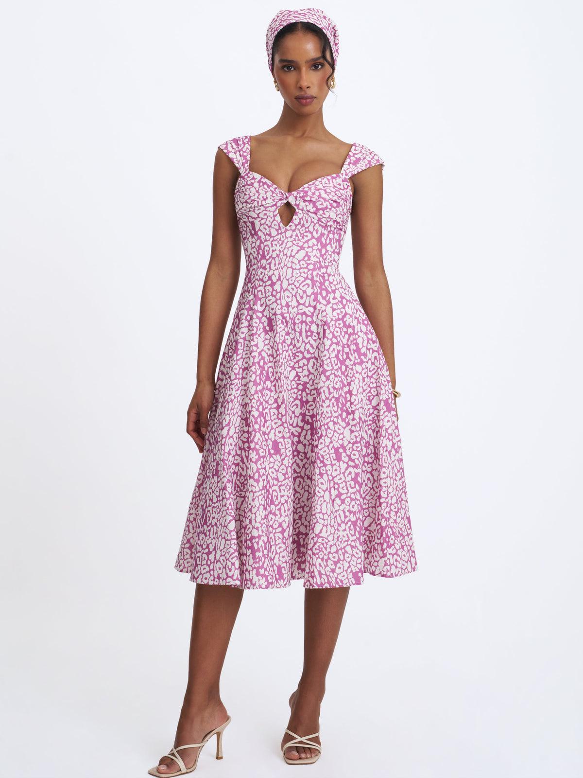 Wynonna Mauve Cheetah Linen Keyhole Midi Dress