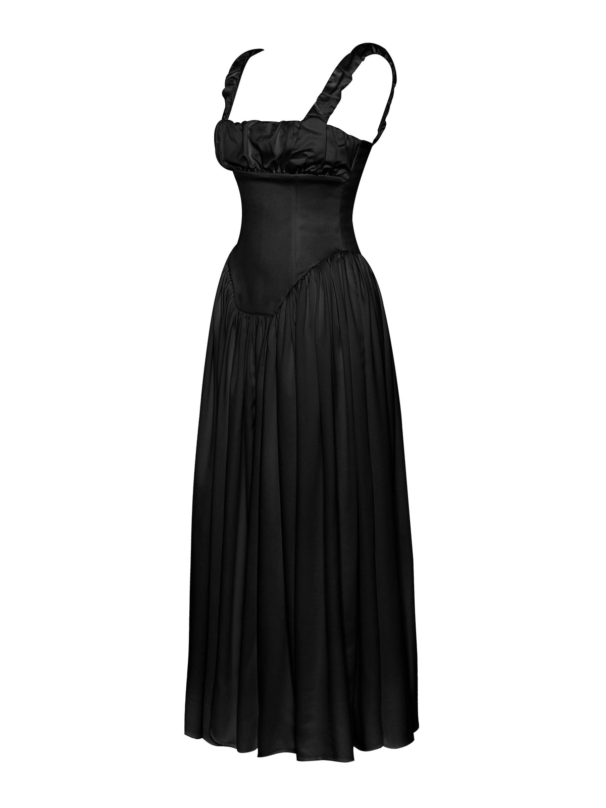 Noreen Black Satin Drop Waist Maxi Sundress (Archive Sale)
