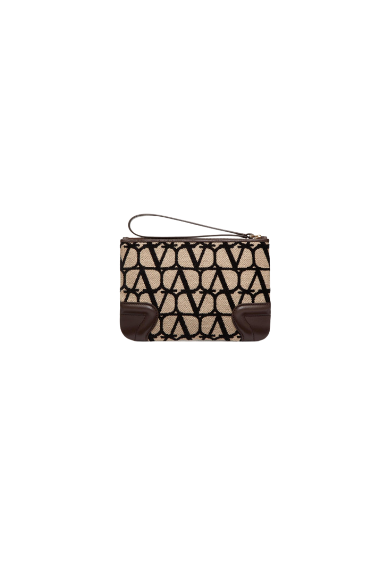 Valentino Garavani Toile Iconographe Canvas and Leather Pouch In Black