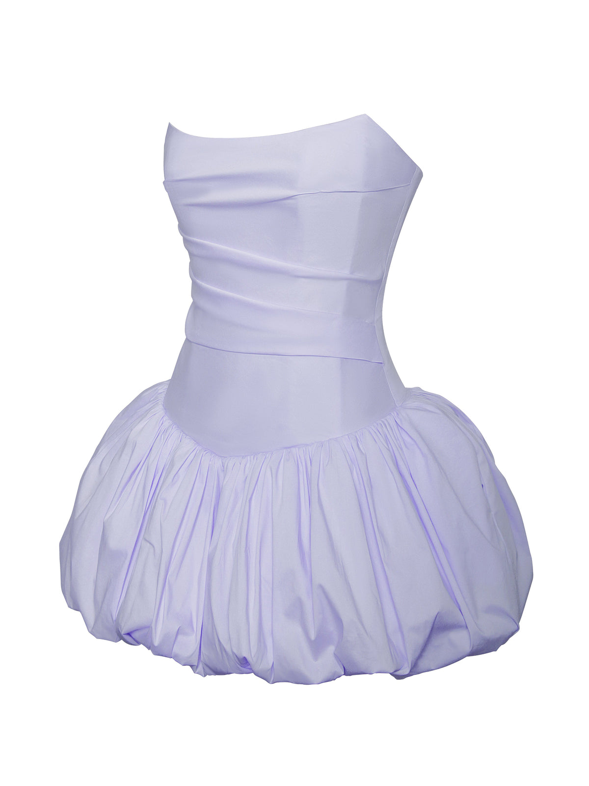 Oletta Blue Cotton Poplin Corset Strapless Bubble Hem Mini Dress