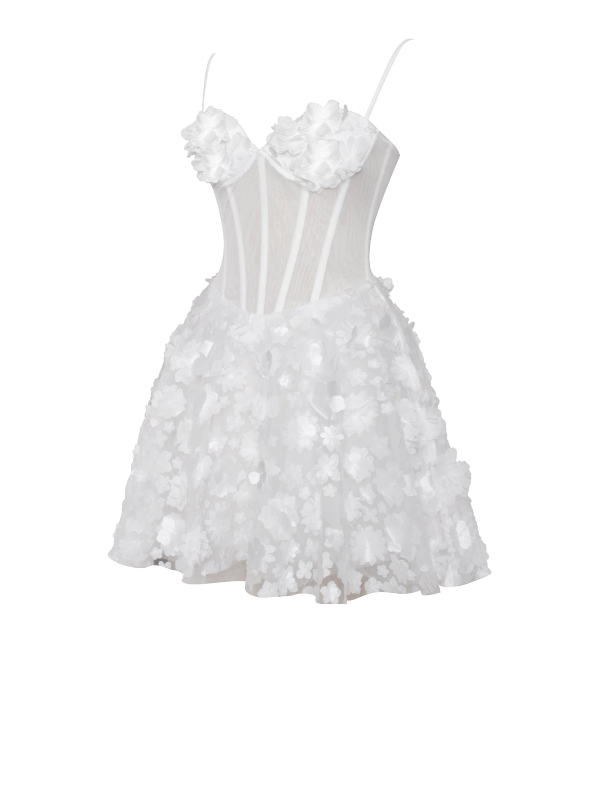 Pamila White Floral Mesh Puffy Mini Dress (Archive Sale)