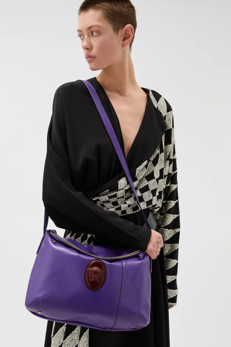 Versace Lou Nappa Shoulder Bag Purple