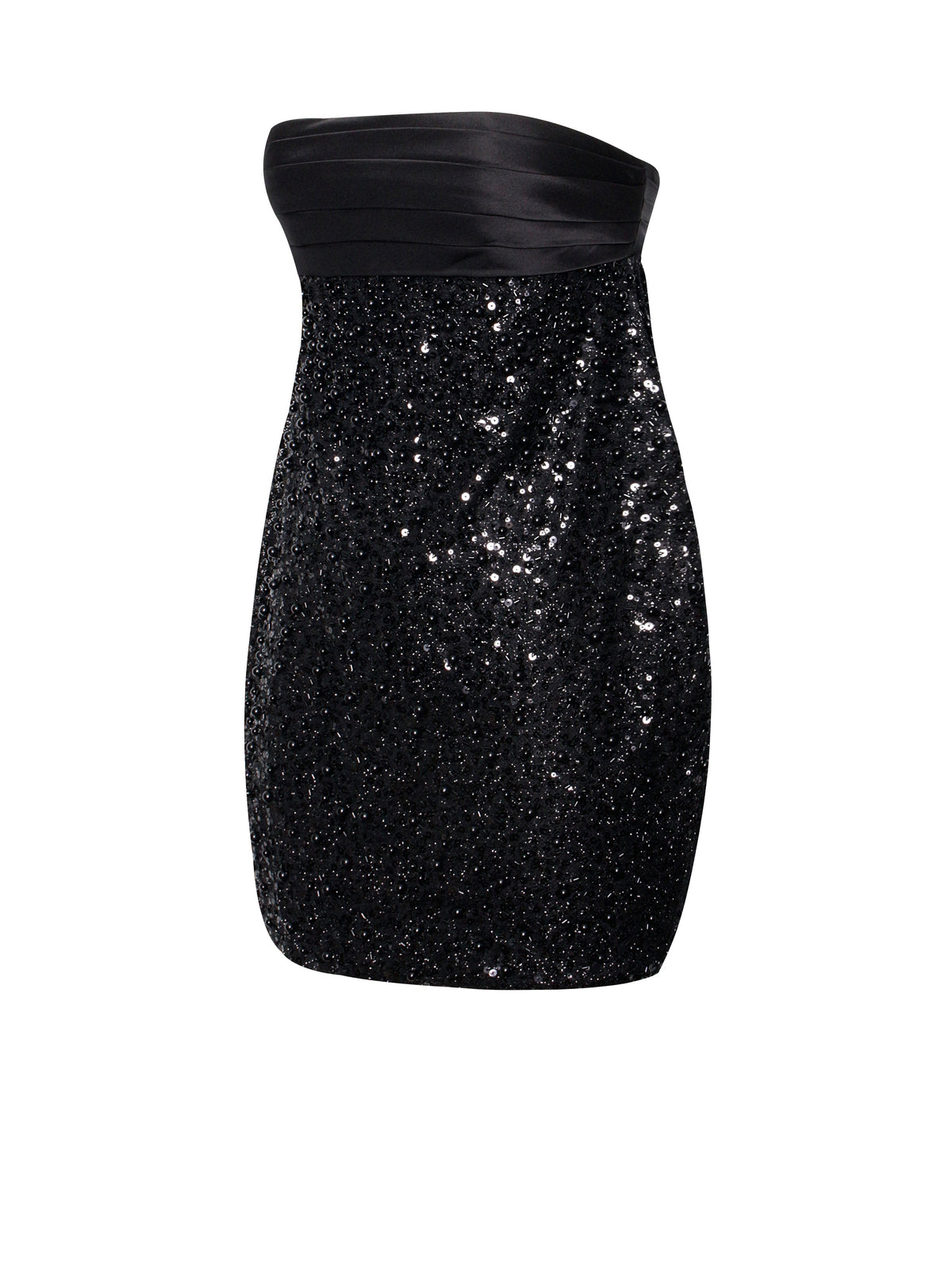 Felina Black Satin Sequin Pearls Beaded Mini Dress (Archive Sale)