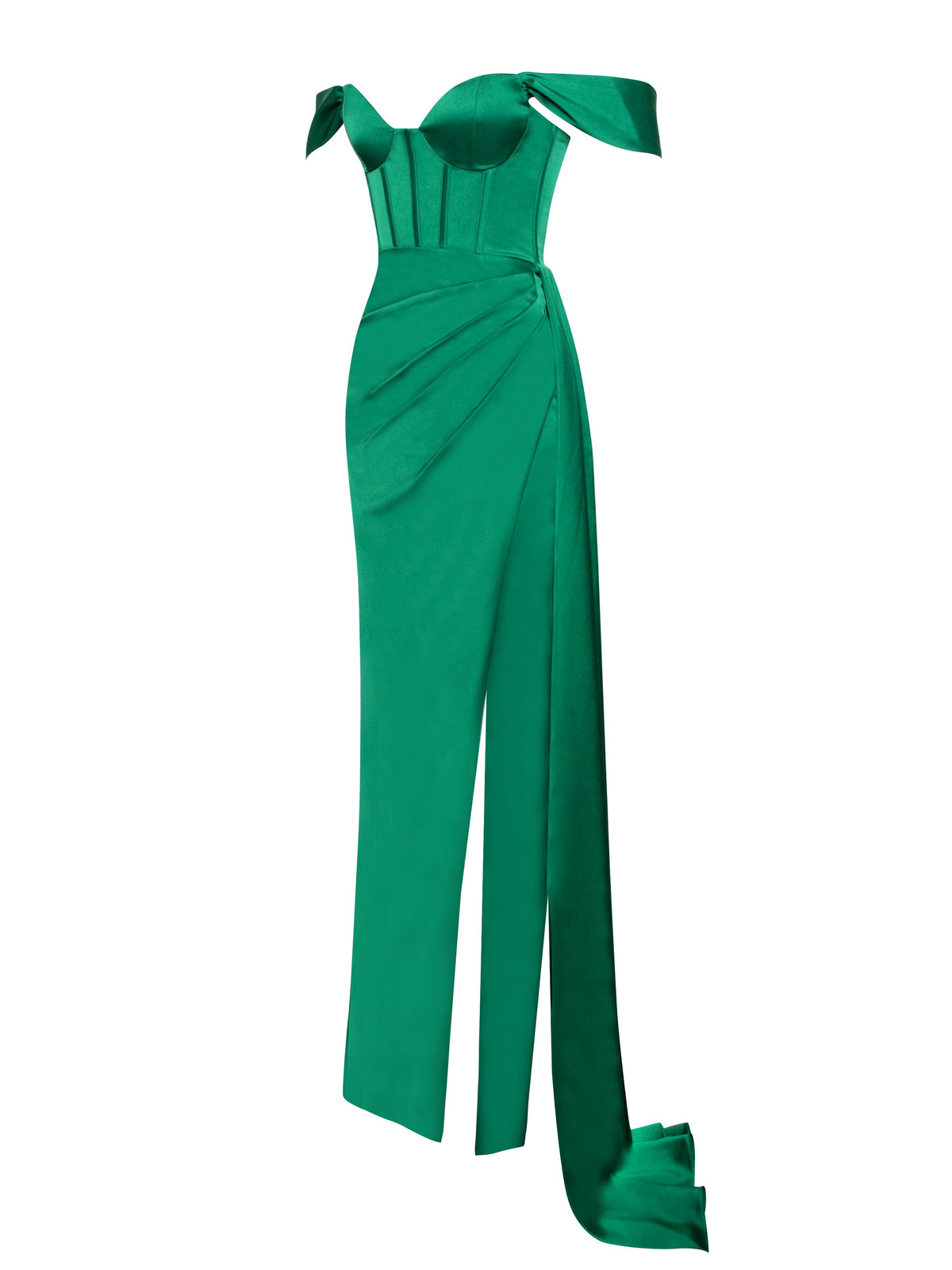 Zayda Green High Slit Corset Satin Gown (Archive Sale)