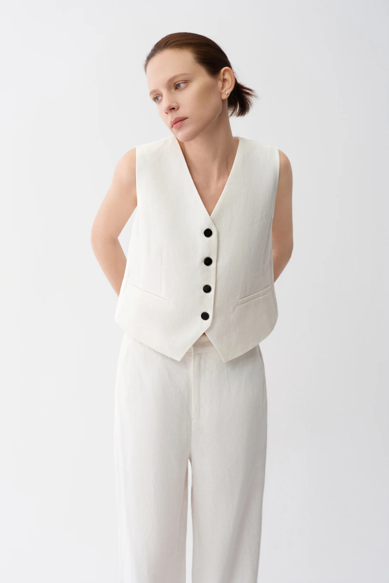 Max Simple Lace-Knit Linen Vest White MSES260006W