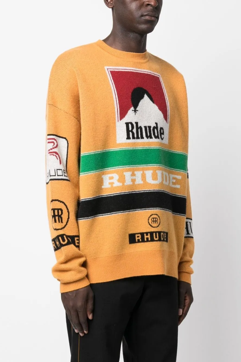 RHUDE Intarsia-knit Crew Neck Jumper - Orange/Multicolour
