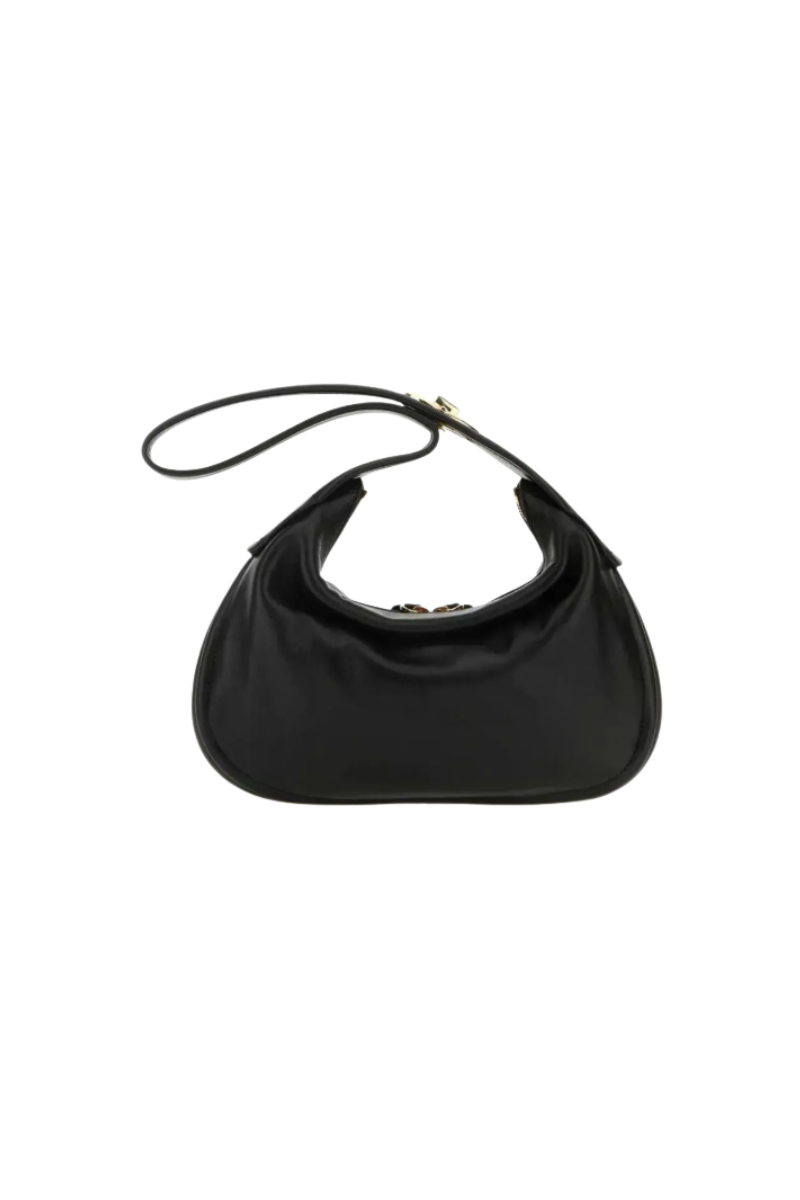 Valentino Garavani Ruffle Hobo Leather Bag In Black
