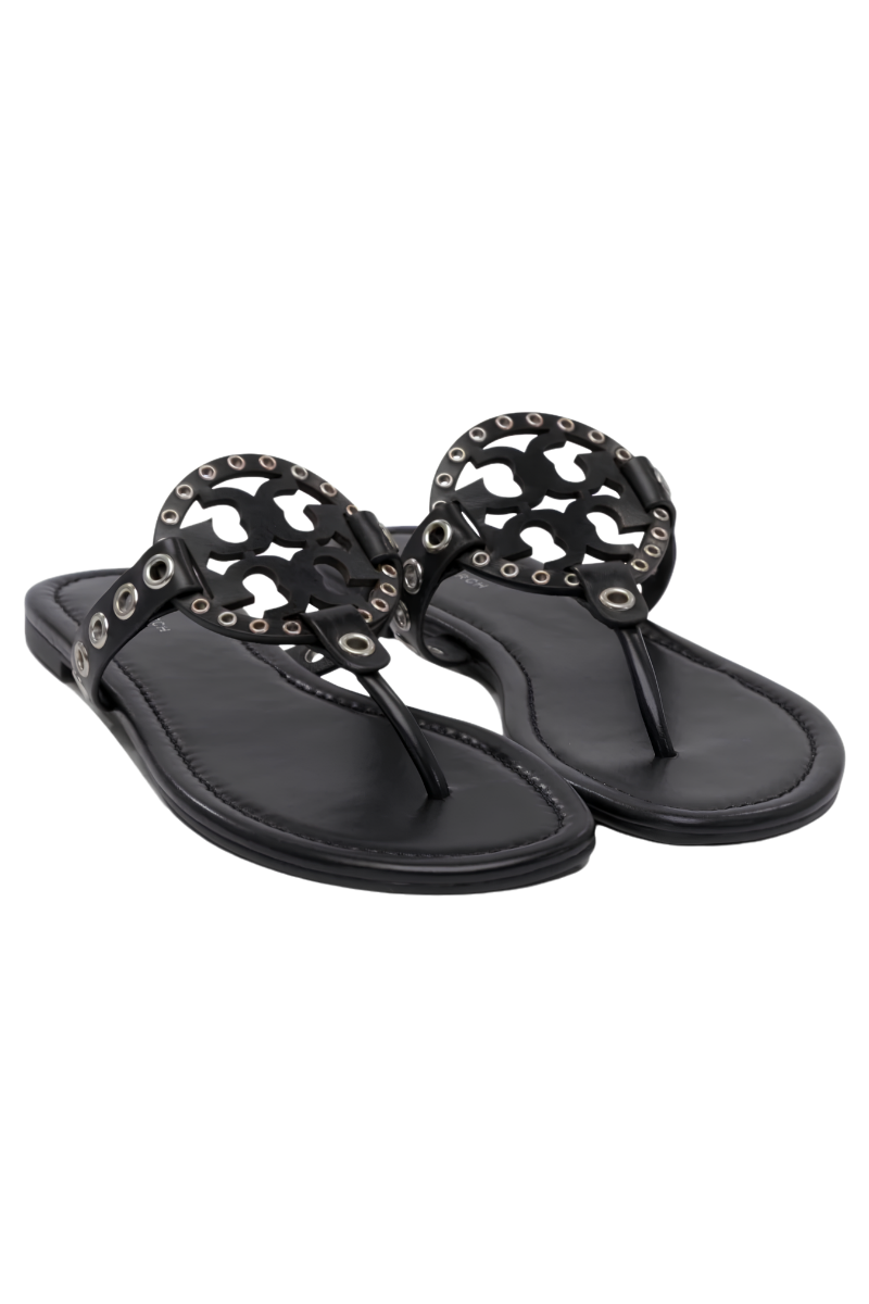 Tory Burch Miller Eyelet Sandal Black/Silver 167311001