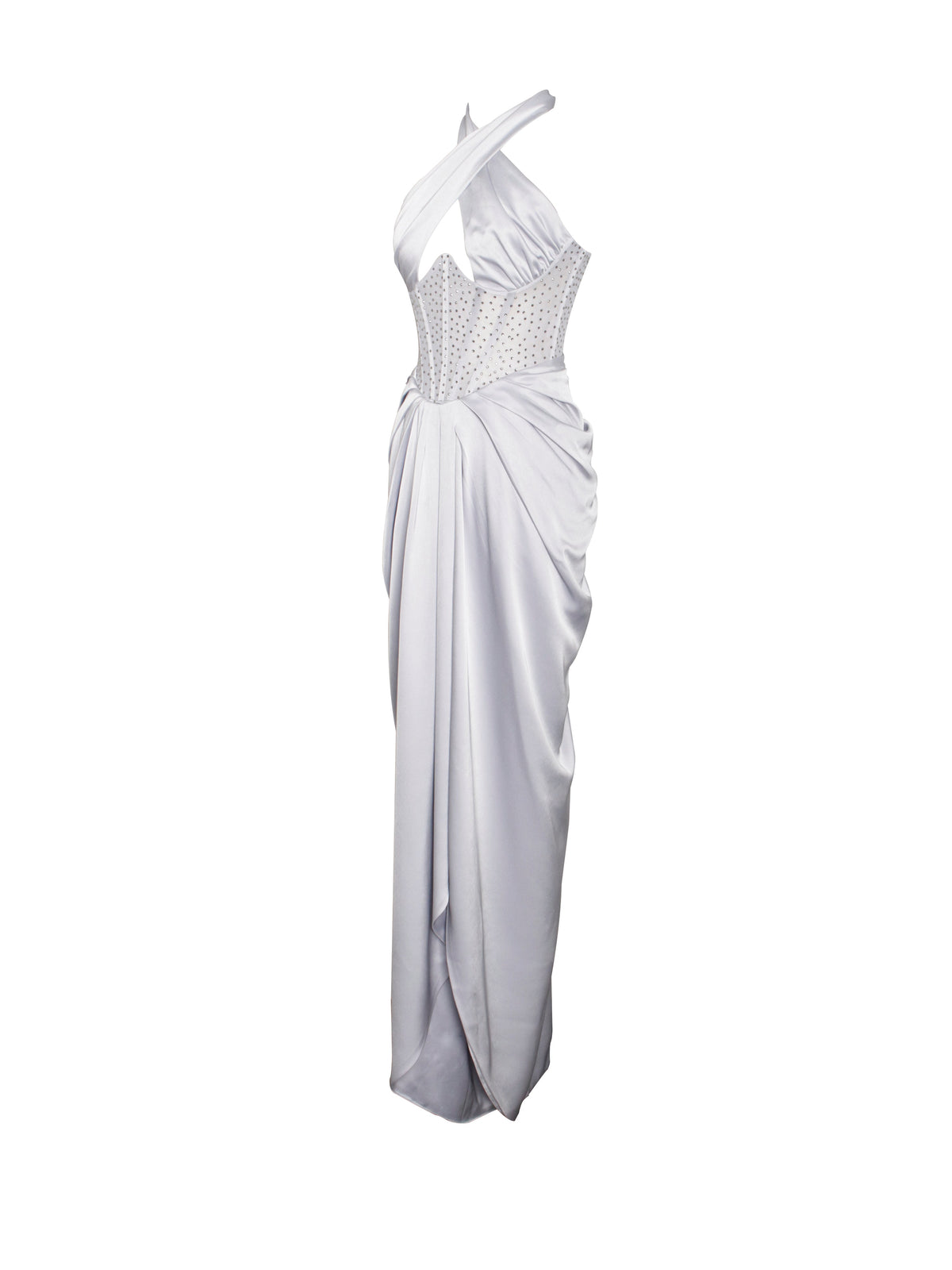 Noemie Silver Crystal Corset Satin Gown (Archive Sale)