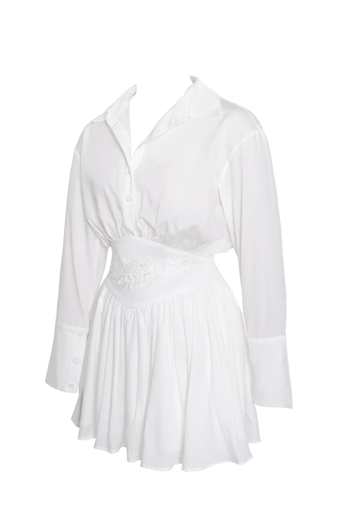 Jamila White Lyocell Embroidered Shirt Mini Dress