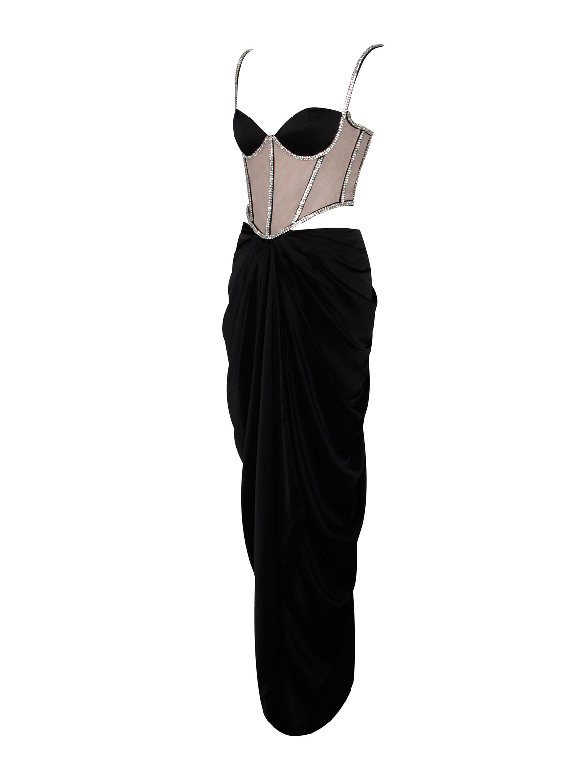 Cadence Black Satin Crystal Embellished Corset Dress (Archive Sale)
