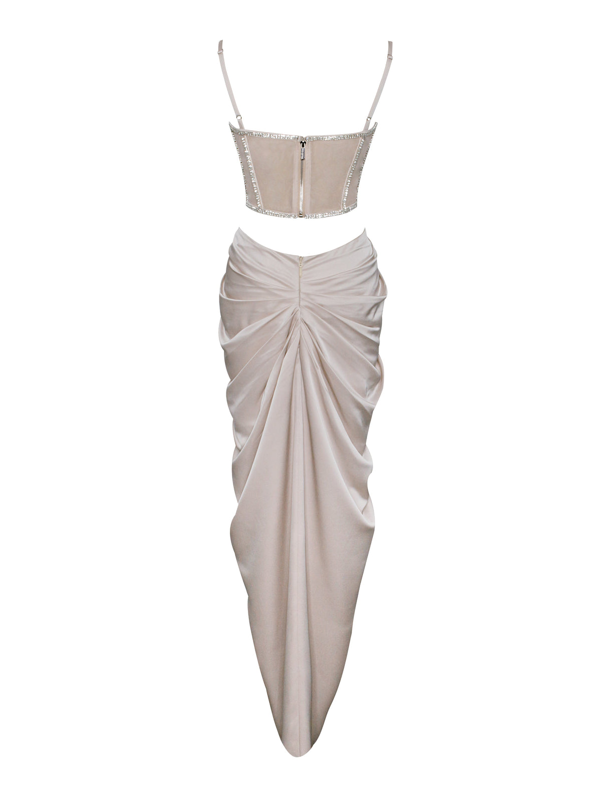 Cadence Champagne Satin Crystal Embellished Corset Dress(Archive Sale)
