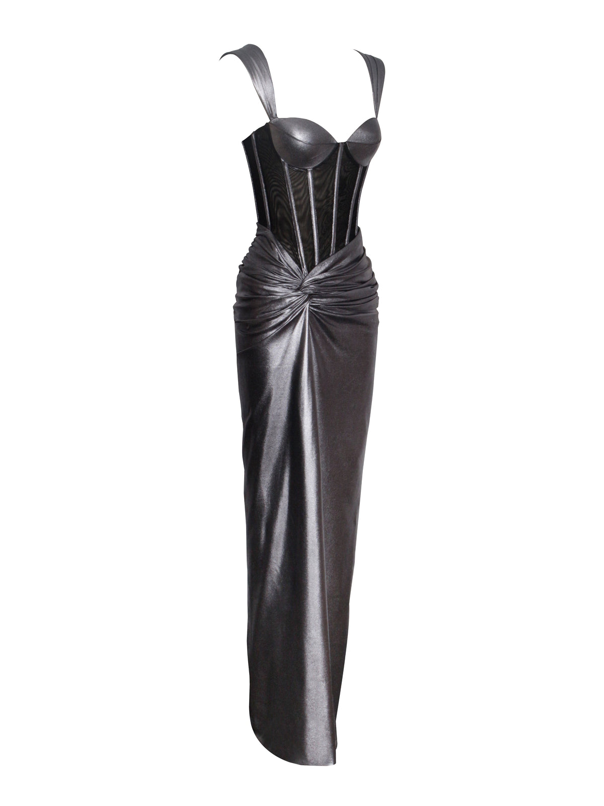 Odessa Silver Metallic Corset Maxi Dress (Archive Sale)
