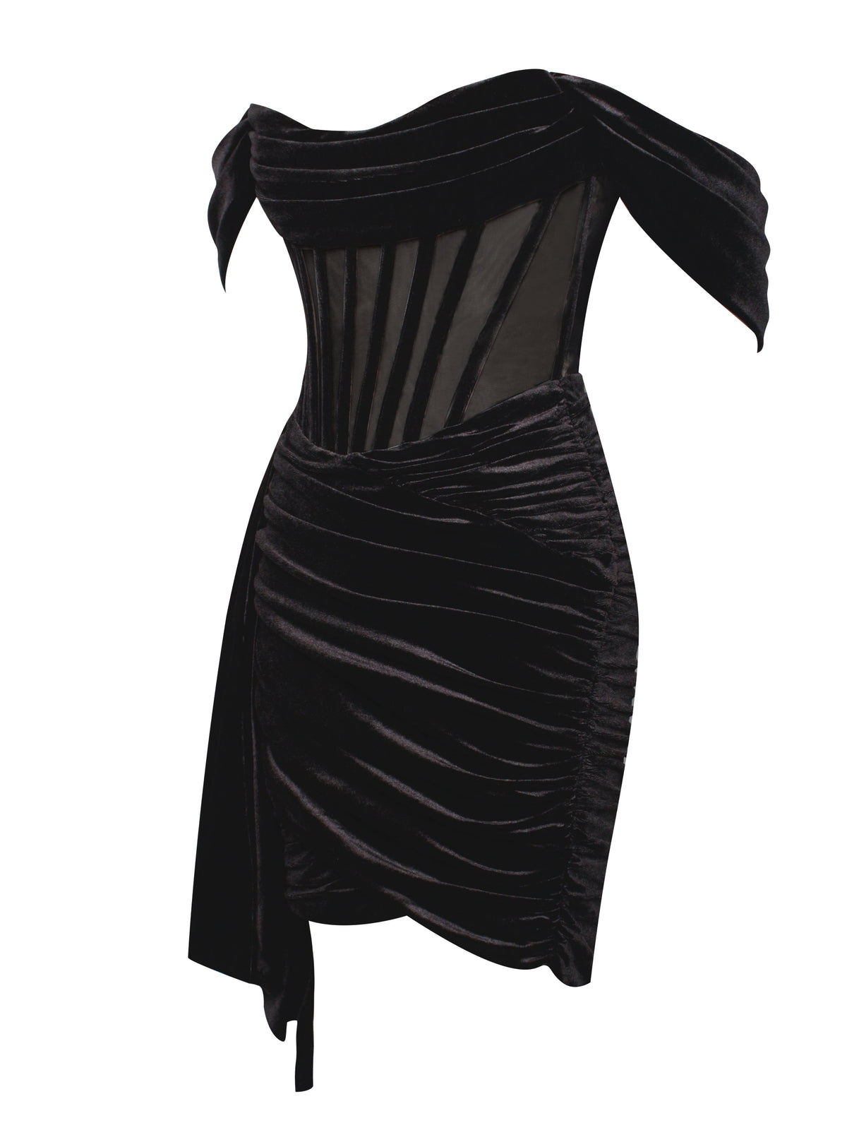 Irisa Black Draping Off Shoulder Corset Dress (Archive Sale)
