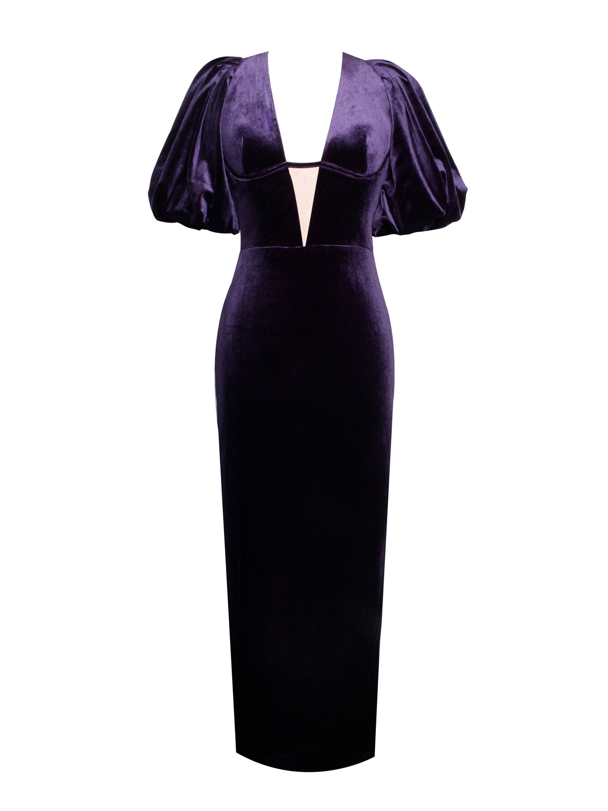 Coraline Purple Velvet Bubble Sleeve Backless Maxi Dress (Archive Sale)