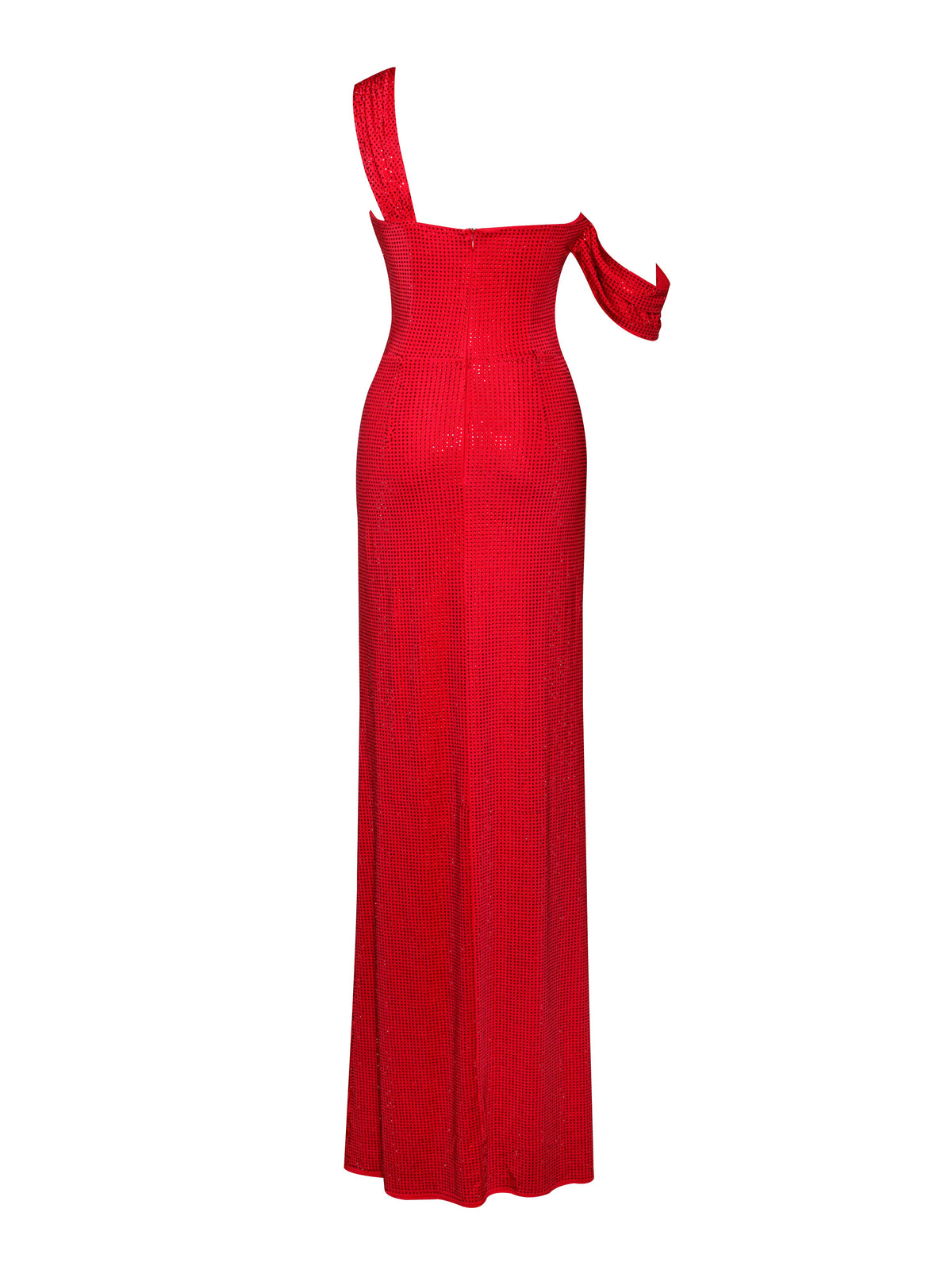 Paget Red Mesh Rhinestone Embellished High Slit Gown (Archive Sale)