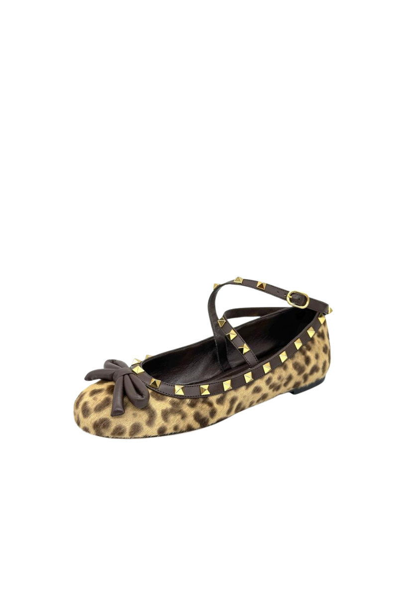 Valentino Women Rockstud Leopard Calf Hair Bow Ballet Flats Leopard/Fondant 3W2S0HB6JSH MQU