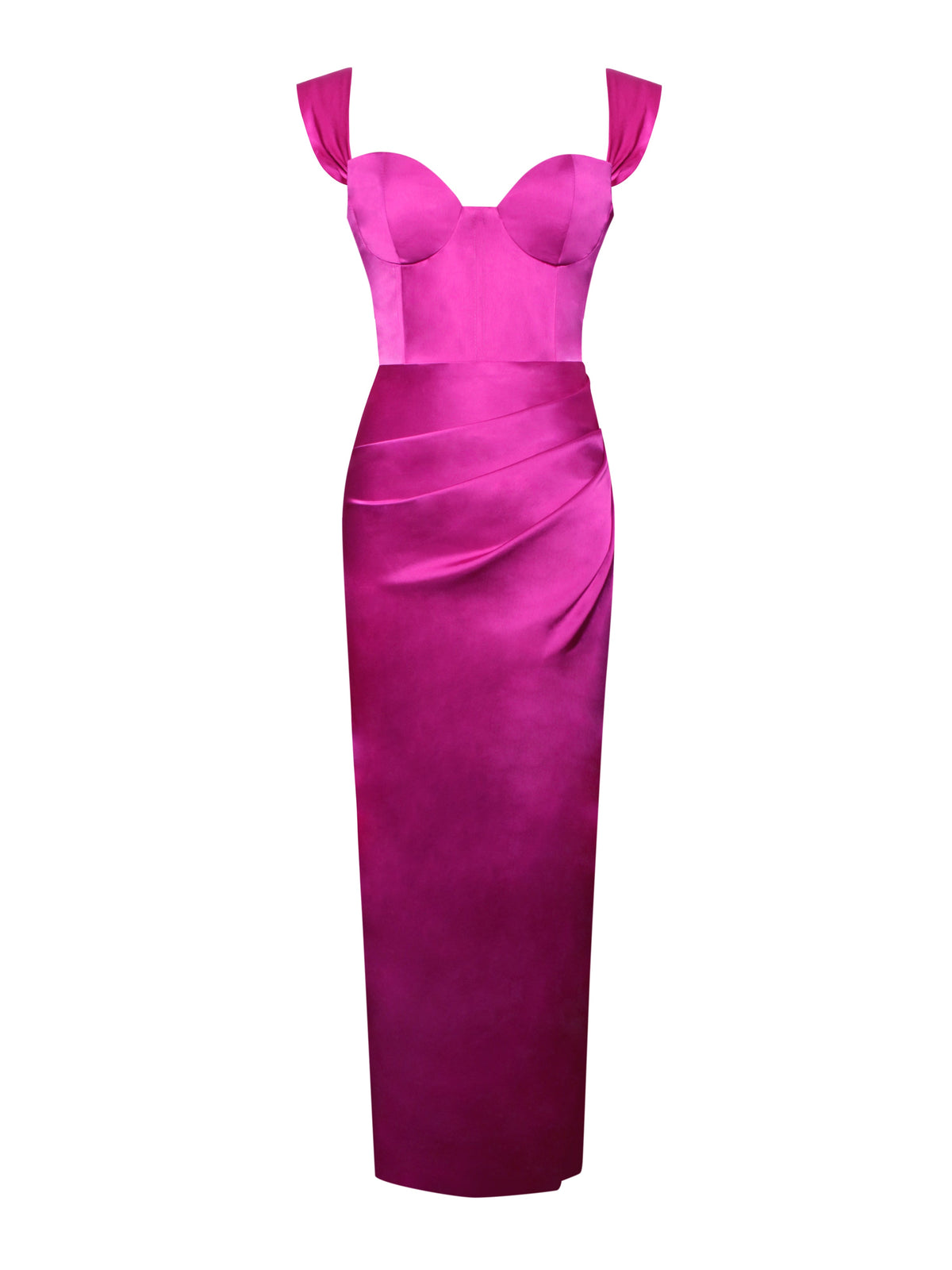 Zarah Fuchsia High Slit Corset Satin Dress (Archive Sale)