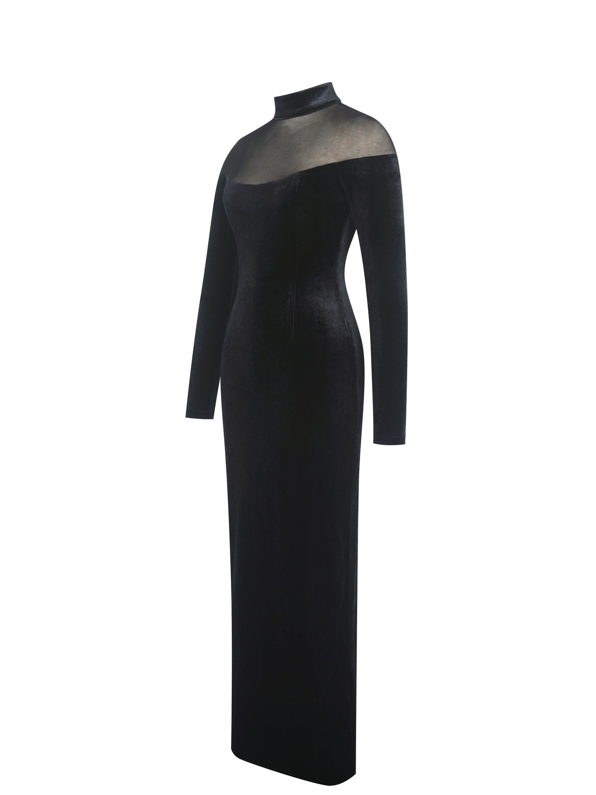 Blair Black Sheer Mock Neck Maxi Dress