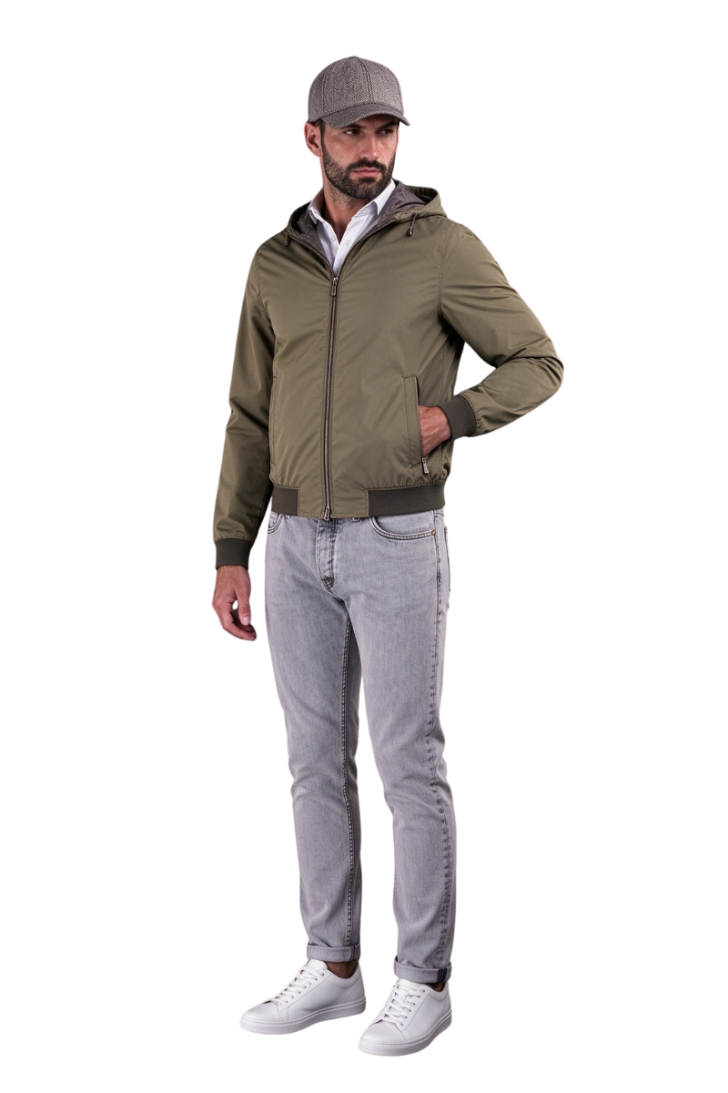 MooRER DENNYS-STP Hooded Zip-Up Bomber Jacket Pistacchio