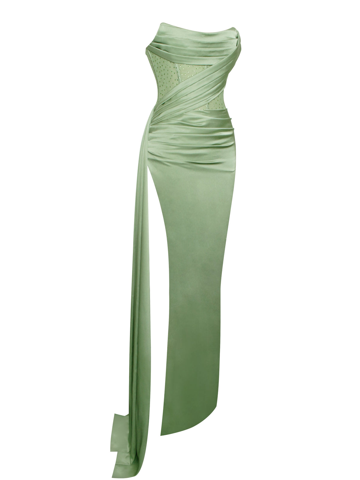 Holly Basil Crystallized Corset High Slit Satin Gown (Archive Sale)