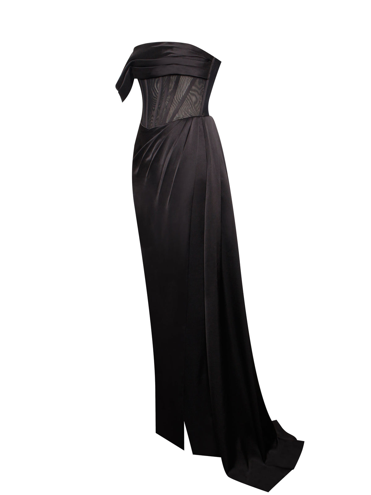 Rebeca Black Satin High Slit Corset Gown (Archive Sale)