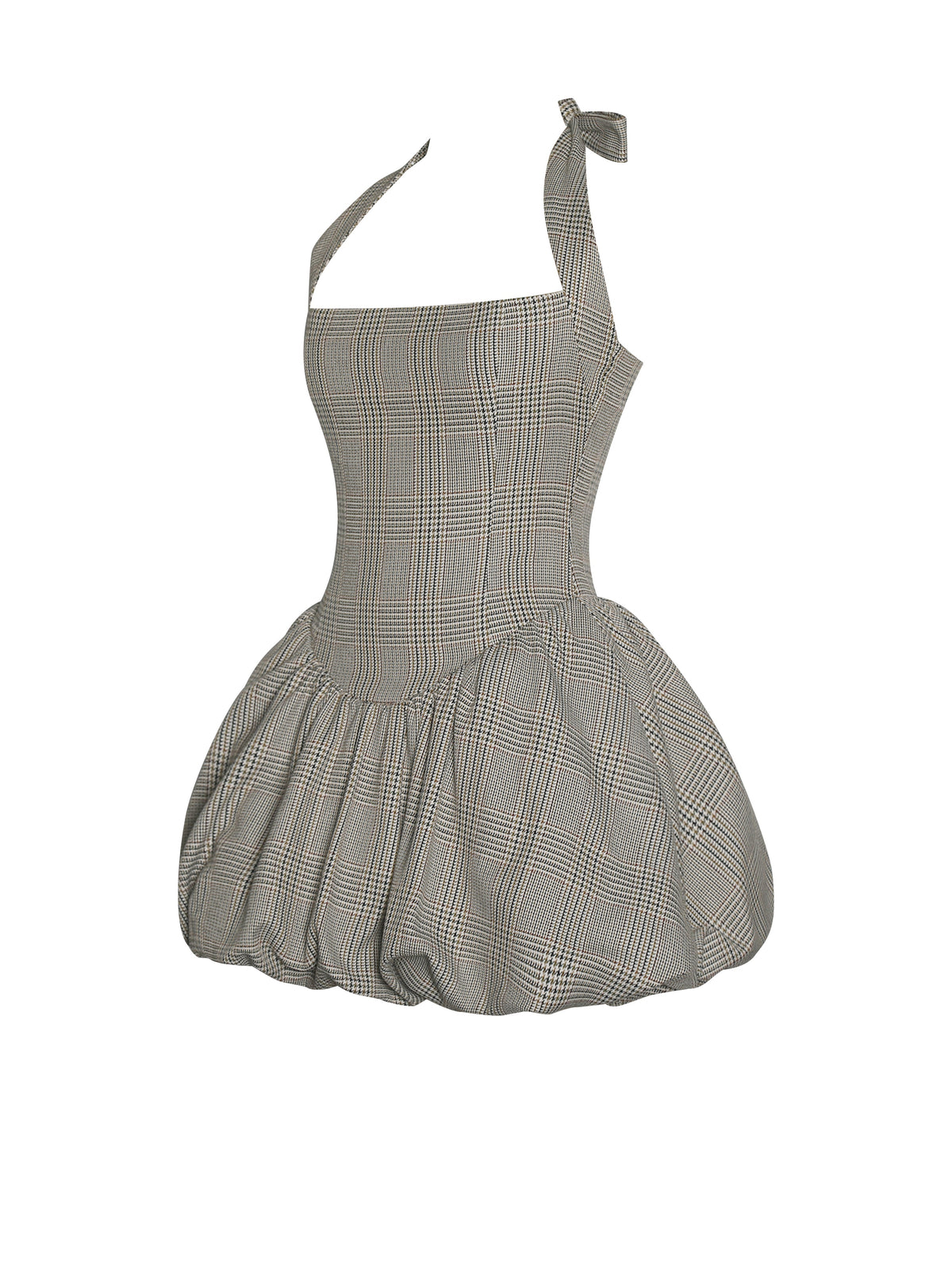 Dacia Plaid Halter Lace-up Bubble Mini Dress
