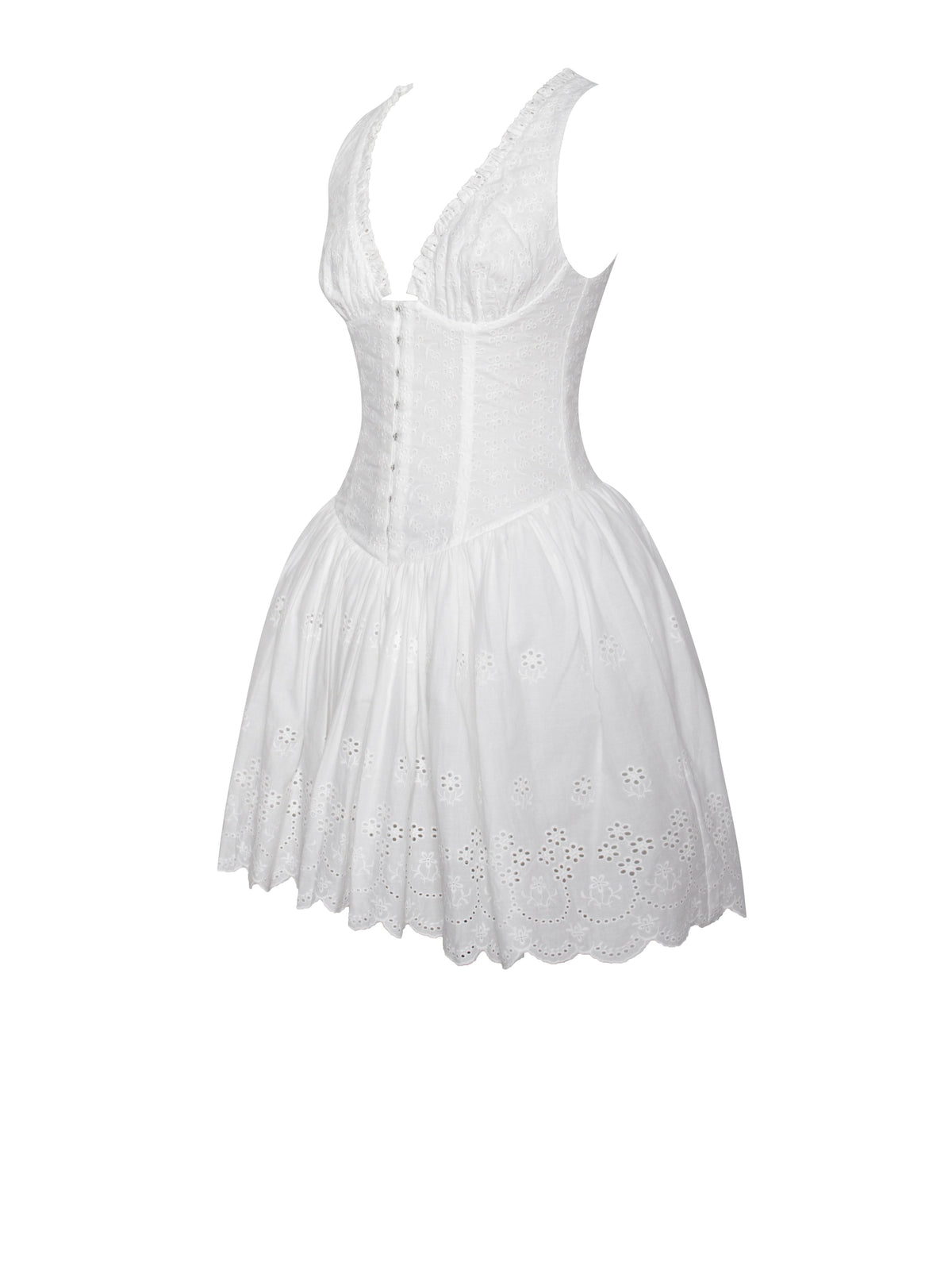 Aaliyah White Eyelet Plunging Halter Drop Waist Mini Dress (Archive Sale)