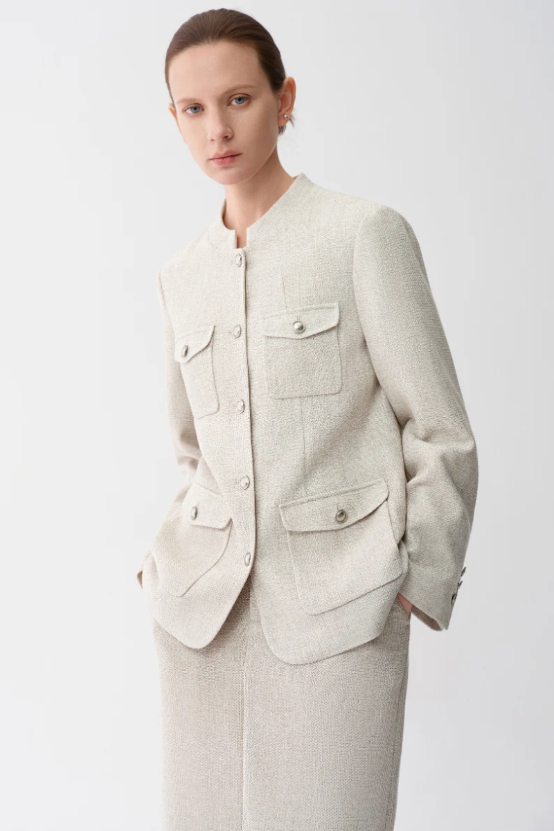 Max Simple Artisanal Lurex Jacket Flax MSES261014F