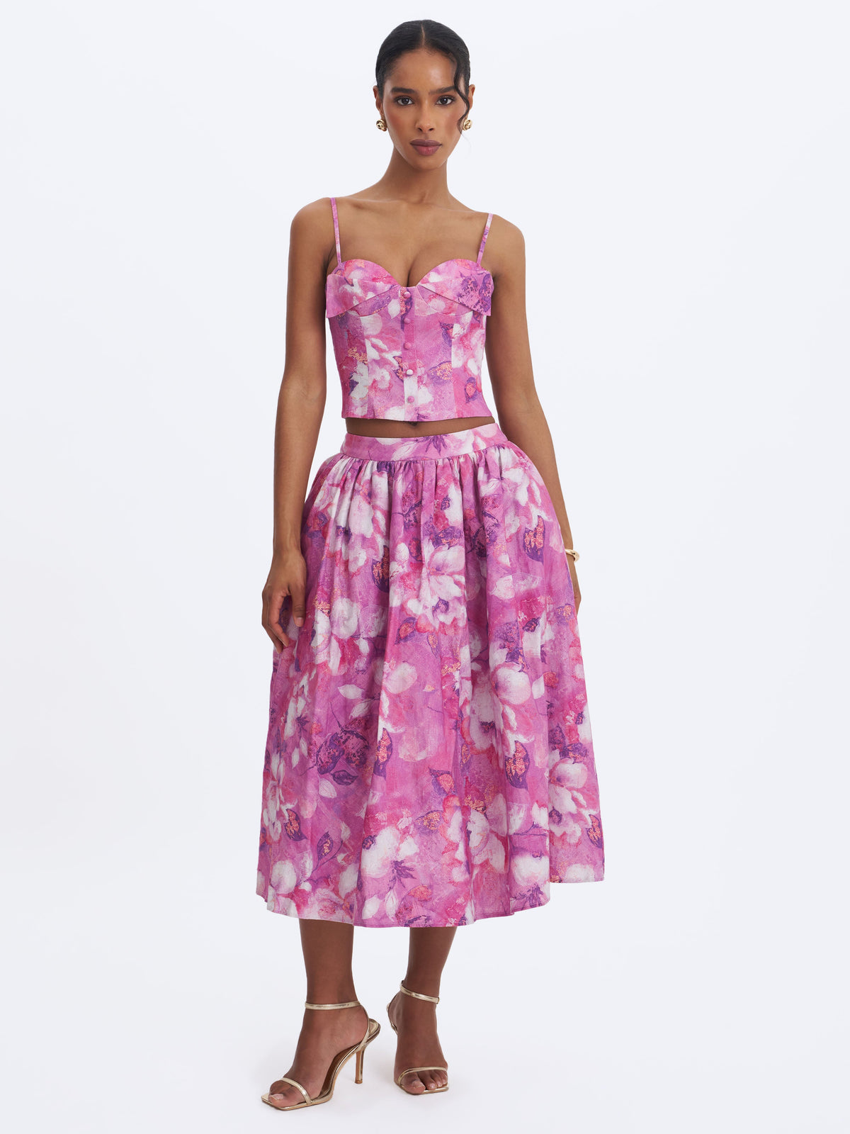 Xamira Blooming Magenta Linen Sweetheart Foldover Top