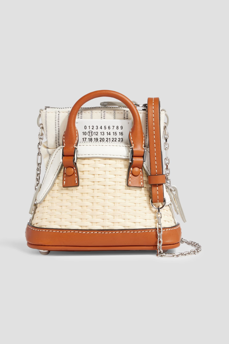 MAISON MARGIELA 5AC Classique Leather-trimmed Jacquard and Rattan Shoulder Bag