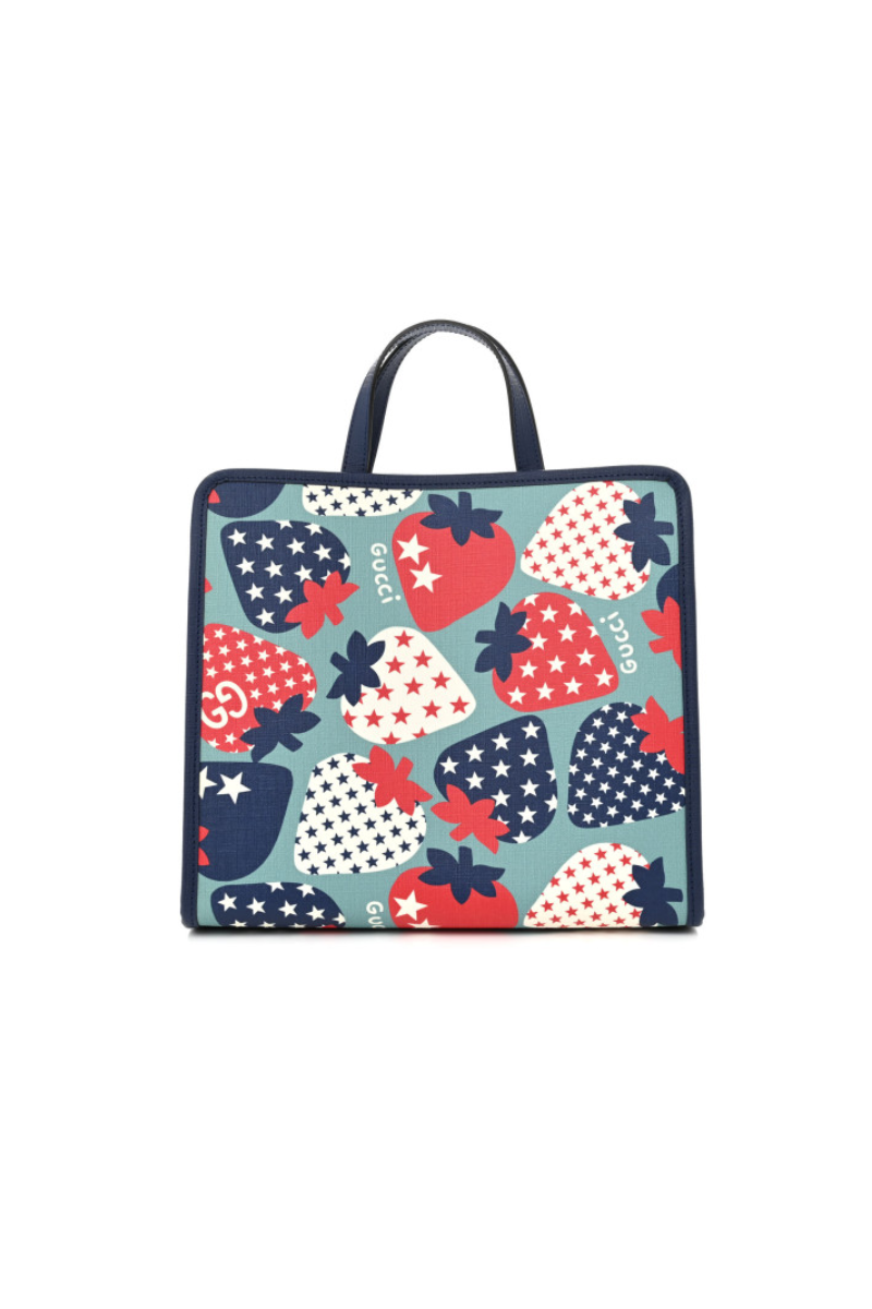 Gucci Coated Canvas Strawberry Stars Childrens Tote Red White Blue