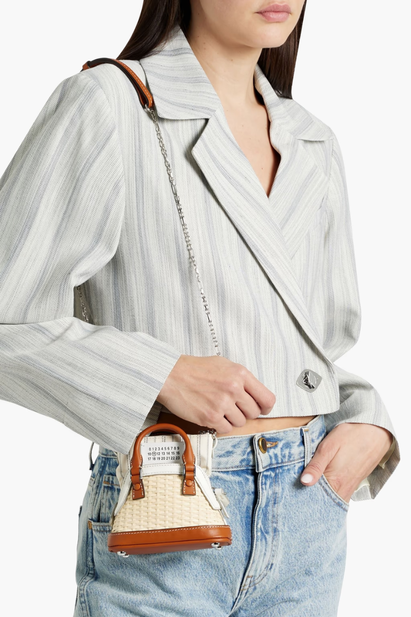MAISON MARGIELA 5AC Classique Leather-trimmed Jacquard and Rattan Shoulder Bag