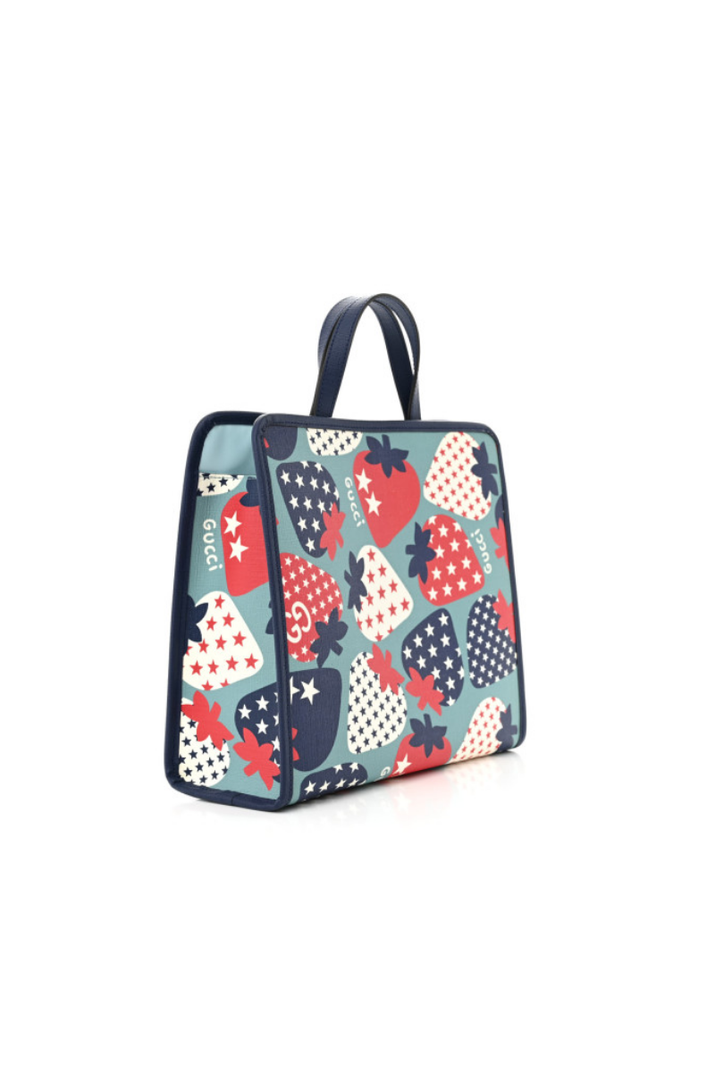 Gucci Coated Canvas Strawberry Stars Childrens Tote Red White Blue