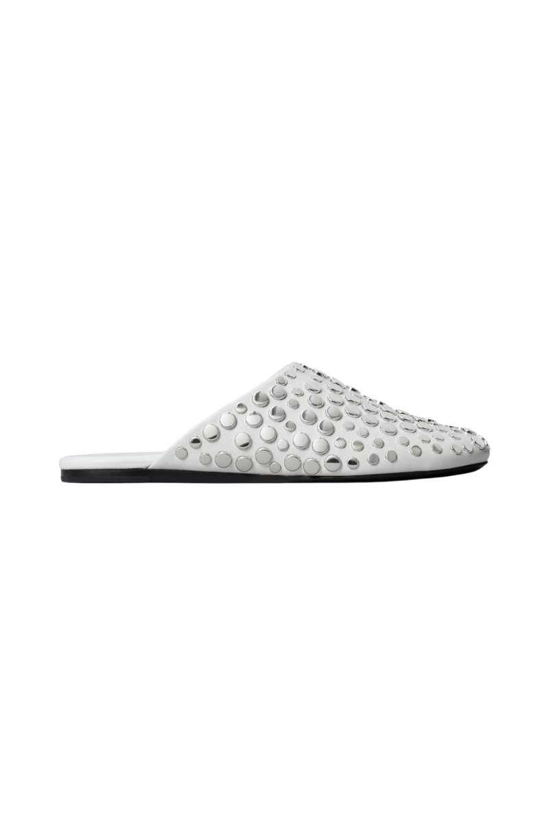 Tory Burch Studded Leather Mules in Cloud White