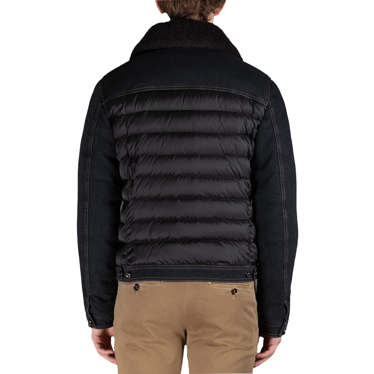 MOORER MEN'S BLACK DENIM PUFFER JACKET