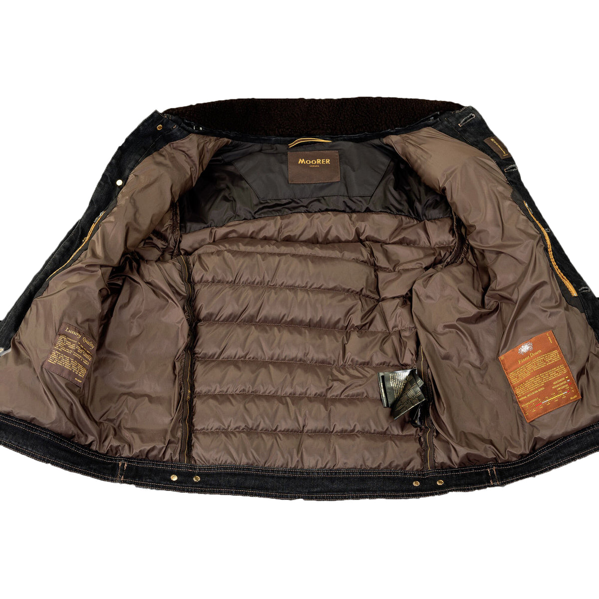 MOORER MEN'S BLACK DENIM PUFFER JACKET