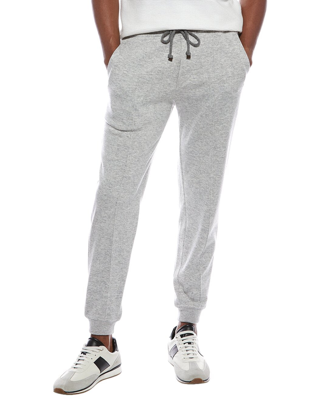 BRUNELLO CUCINELLI MEN'S GRAY DRAWSTRING JOGGER TROUSERS